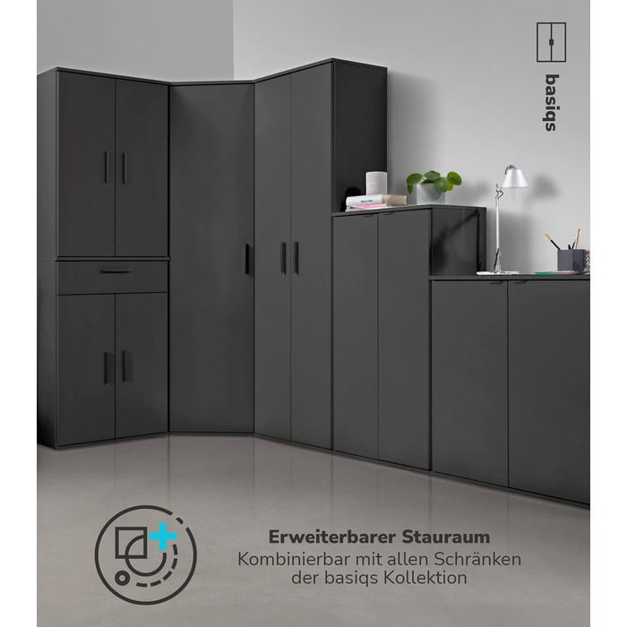 Multi-purpose cabinet 60cm wide with drawers 'The Practical', small office cabinet or filing cabinet, also as a shoe cabinet or storage cabinet in 60x90x34 cm (W/H/D) in White (Height 90CM, Anthracite Black)
