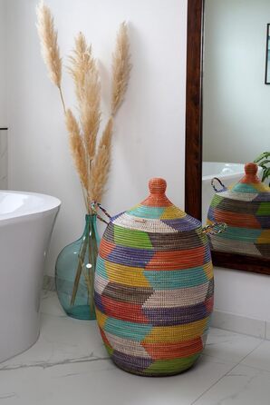 YAADU Laundry Basket with Lid 100L - XXL Laundry Collector, Large Laundry Basket, Laundry Container, Laundry Bin, Basket with Lid, Laundry Boxes, African Basket, Ubuntu Model (Colorful)