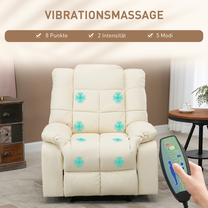HOMCOM Recliner with Lie-flat Function (Manual), Weight Capacity 160 kg, Electric Recliner with Lie-flat Function, Heating Function, Cream White | Aosom.d