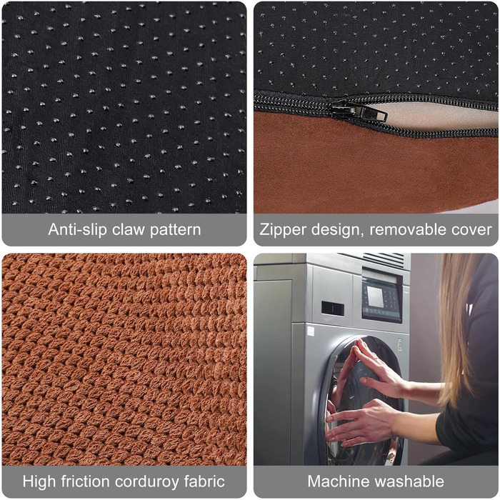 Dog stairs for small dogs, 3 steps pet stairs, cat stairs, sponge dog ramp for sofa bed, dog steps with removable cover, washable pet ladder, includes lint roller (Brown)