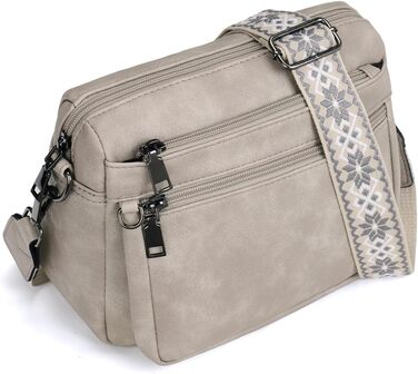 Сумка жіноча через плече MUIIKOLA середнього розміру, екошкіра бежево-сірого кольору, м'який широкий ремінь