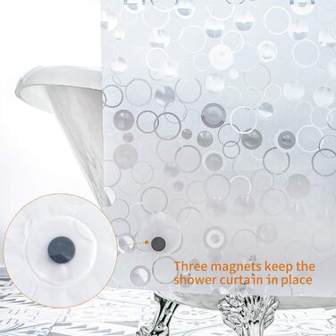 Шторка для душу WELTRXE з антигрибковим покриттям, з вантажем та магнітом, 120x180 см, водонепроникна, антибактеріальна, EVA, для ванни та душу, дитяча, 3D-візерунок каменю, 8 кілець, матова бульбашка