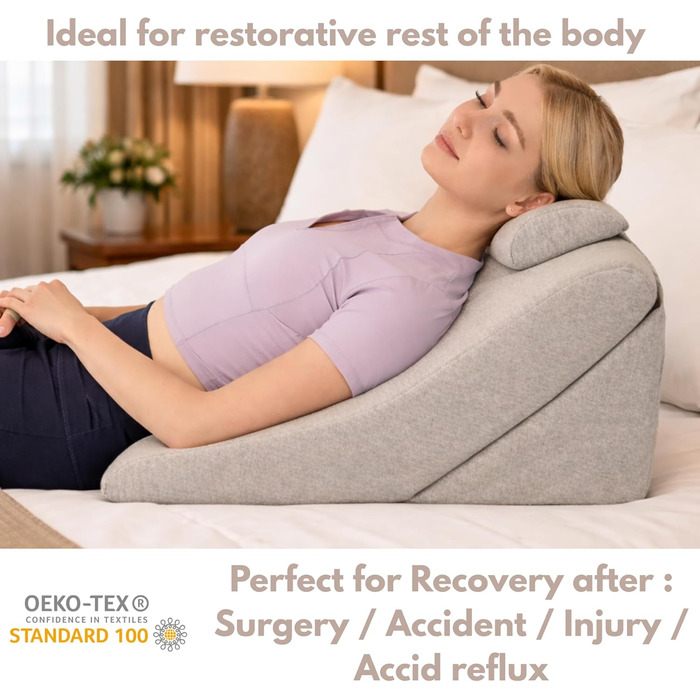 Подушка для спини Lesekissen з регульованою підголовником, з піною з пам'яті, знімний чохол, дихаюча та неслизька, з ручкою - трикутна для спини, шиї та ніг - 60 x 50 x 30 см