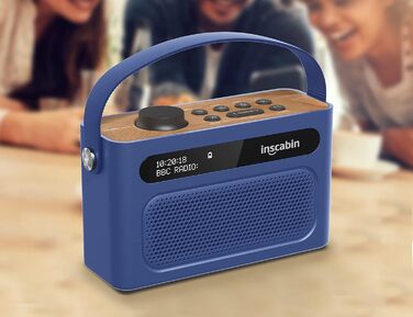Inscabin M60: Портативне DAB/DAB+ FM-радіо з Bluetooth, подвійними динаміками та будильником (блакитний)