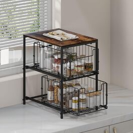 Meltrck Spice Rack and Kitchen Organizer, 2-Tier Pull Out Kitchen Organizer, Metal and Wood Composite for Kitchen, Countertop, Pantry, and Dining Room (Vintage Brown)