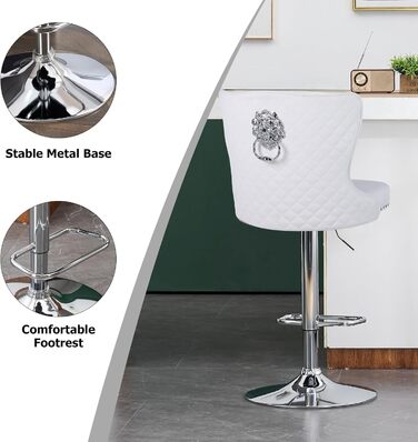 Modern Velvet Bar Stools 2-Pack - Adjustable Kitchen Counter Stools with Lion Paw Pulls - 360° Swivel, Black (White Option), 4-Pack Available