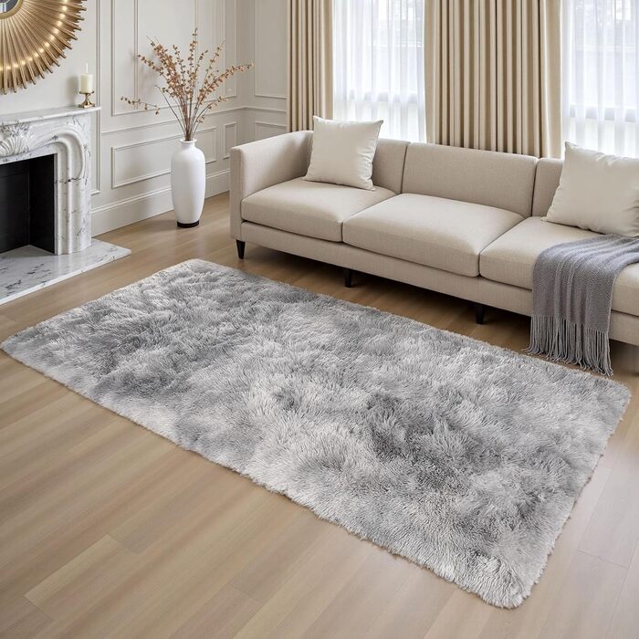 Тепличний килим Treeboy Hochflor сірого кольору 80x160 см - для вітальні, спальні, дитячої кімнати. Антиковзаюча, м'яка, миється.