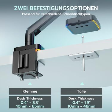 Кріплення для монітора ARES WING RGB - тримач для ігрового монітора, 17-49 дюймів, підходить для важких (20 кг) та вигнутих моніторів, регульована висота, чорний