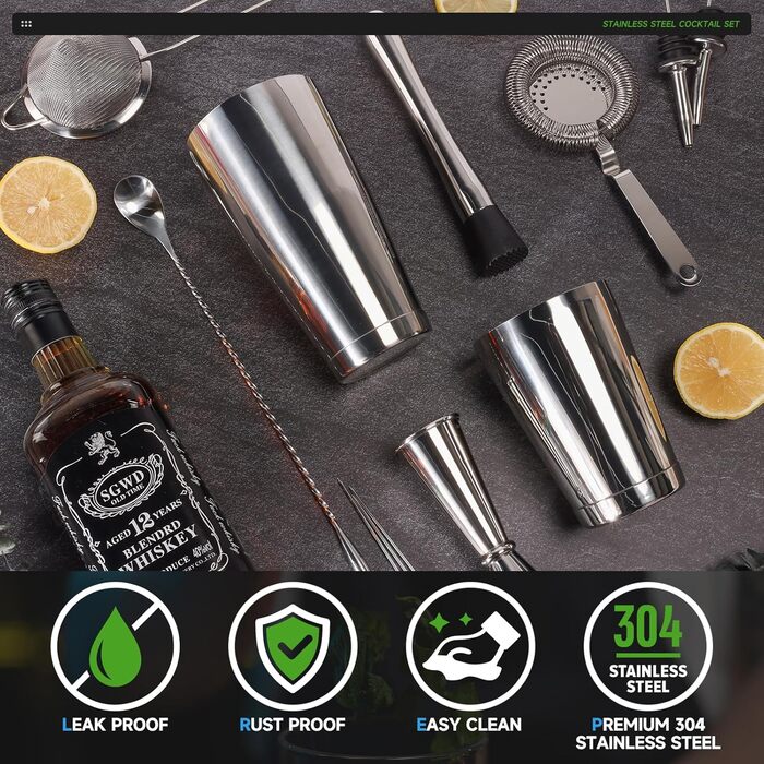 Набір для коктейлів 12 предметів: шейкер, аксесуари, професійний барний набір | Подарункова коробка