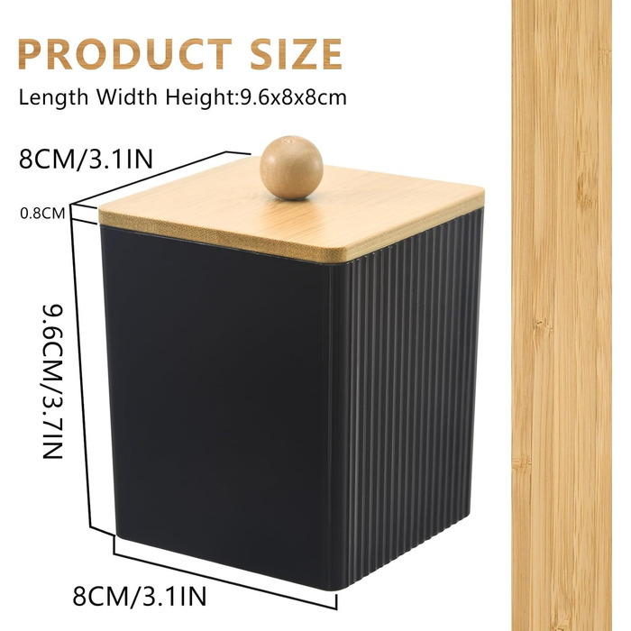 Диспенсер для ватних дисків та паличок з бамбуковим кришкою, акриловий органайзер для вати, чорний, для ванної кімнати