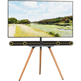 Adjustable TV Stand with Easel Design - Fits 43-65 inch TVs, Max VESA 400x400mm, 35kg Weight Capacity, Wood Tray - White (Black)