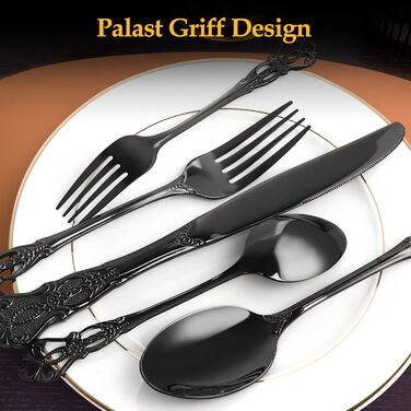 Набір столових приборів 20 предметів, чорний, нержавіюча сталь, Vintage Palast - для 4 осіб, полірований, для посудомийної машини
