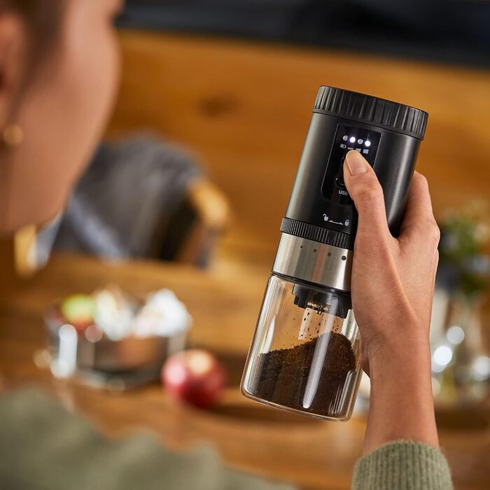 Tchibo Manual Coffee Grinder, Ceramic Burr Grinder, Adjustable Grind Size, Silver