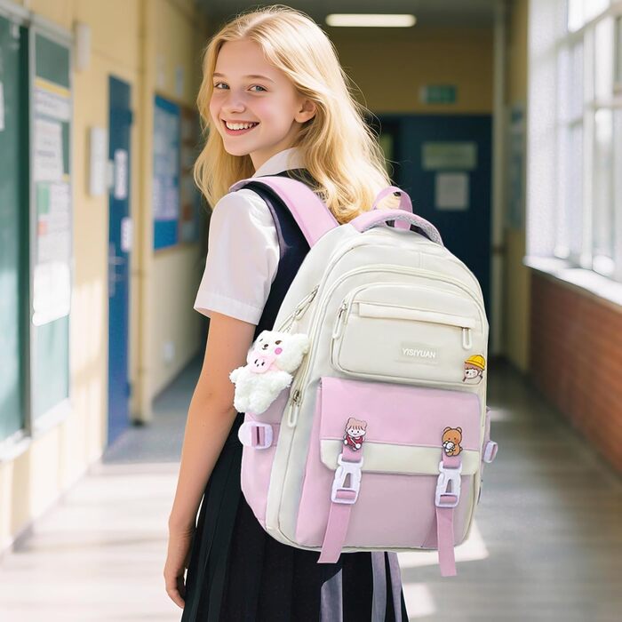 Шкільний рюкзак Tanou для дівчаток 4-х частинний, для 3-7 класів, з пеналом та сумкою через плече (рожевий)