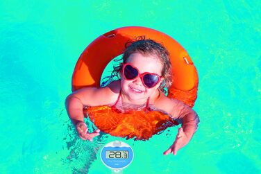 TFA Dostmann Digital Floating Pool Thermometer Marbella, 30.3066.01, floating, easy to read, for swimming pool, pond, ice bath, water temperature, including temperature water transmitter, radio clock, black