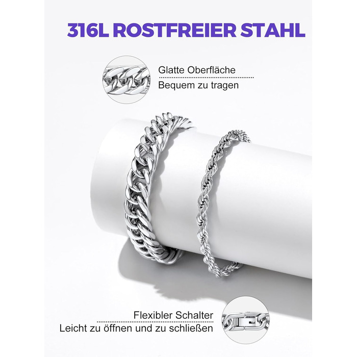 Набір браслетів для чоловіків Richsteel з нержавіючої сталі, 2 шт/3 шт, чорний/сталь/золотий, 9/8/4 мм, довжина 19/21/23 см, для подарунка