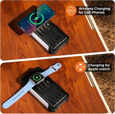 Сонячний павербанк BLAVOR 20000mAh з підтримкою швидкої зарядки 20W, USB-C, бездротовим заряджанням для Apple Watch, ліхтариком та карабіном, чорний