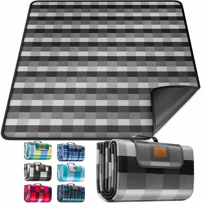 KESSER® Picnic Blanket Camping Blanket XXL 200 x 200 cm - Warm-insulated with waterproof underside, carrying handle. Foldable beach blanket, picnic blankets for 4-6 people. Washable picnic blanket.