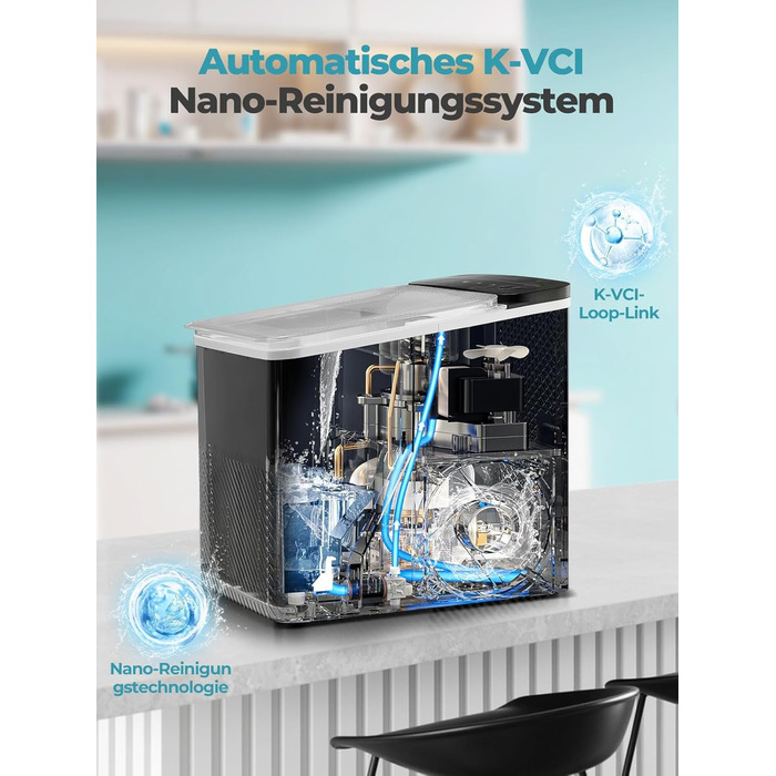 Машина для льоду FOHERE портативна, самоочисна, 14 кг/24 год, 2 розміри, компактний дизайн, керування однією кнопкою, інтелектуальні сповіщення, з лопаткою та кошиком для дому/бару/офісу/кемпінгу (чорний)