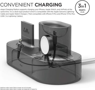 Зарядна станція Elago 3-в-1 для Apple Watch, AirPods та iPhone (білий/чорний) [Оригінальний кабель потрібен]