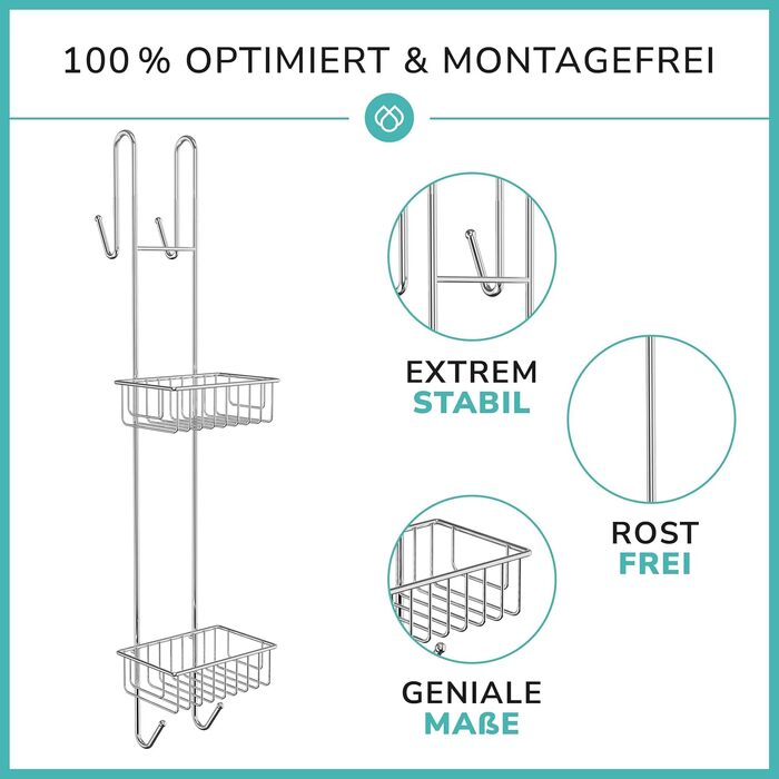 LAAKFELD Hanging Shower Shelf with 3-Layer Anti-Rust Protection incl. Free Razor Holder - 80cm Hanging Shower Shelf for Shower Walls up to 3cm - Hanging Shower Basket without Drilling - Hanging Shelf for Shower