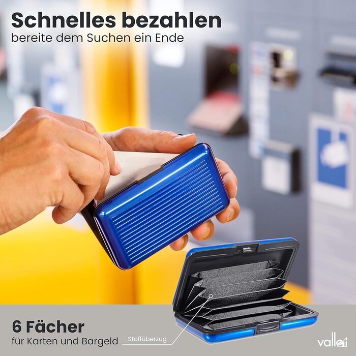 Кредитне картхолдер VALLET® з захистом NFC/RFID | Bluetooth картхолдер для візиток | Алюмінієвий картхолдер для чоловіків та жінок (Синій)