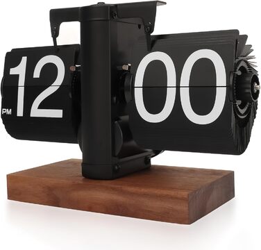 Yusat Retro-Flip Clock, Vintage Table Clock, digital, automatic flipping, battery-powered, mechanical desk clock, black, ideal for home, office, room decoration (Battery