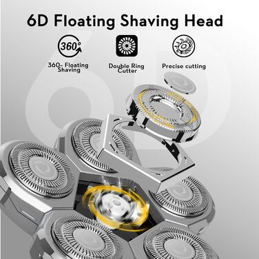 Електричний гостроювач для голови чоловічий Kibiy з 6 змінними головками, IPX7 водонепроникний, LED-дисплей, зарядка Type-C (замінна головка 6D)