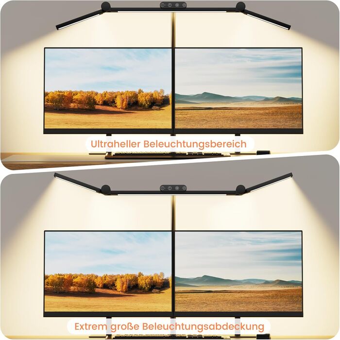 LED лампа настільна TYEE з регулюванням яскравості, 24W, 3-світлодіодний балка, 1500LM, захист очей, денне світло, з пультом дистанційного керування, 5 кольорів, 5 рівнів яскравості, для офісу та дому, чорна