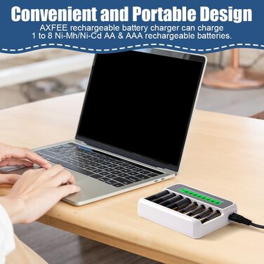 Зарядний пристрій для акумуляторів AXFEE з LCD-дисплеєм, універсальний, 2000mAh, 8-місцевий, швидка зарядка NI-MH/NI-CD AA AAA