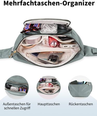 Сумка на пояс для жінок та чоловіків, сіра. Стильна сумка-шоппер з 4 кишенями на блискавці та регульованим ремінцем. Ідеально підходить для подорожей та піших прогулянок. (Запатентовано)