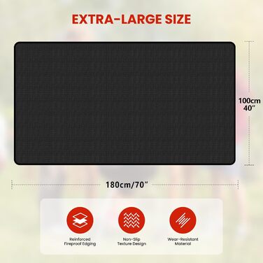 Килимок для газового гриля 180x100 см, двосторонній, вогнестійкий, захист тераси від жиру, для BBQ