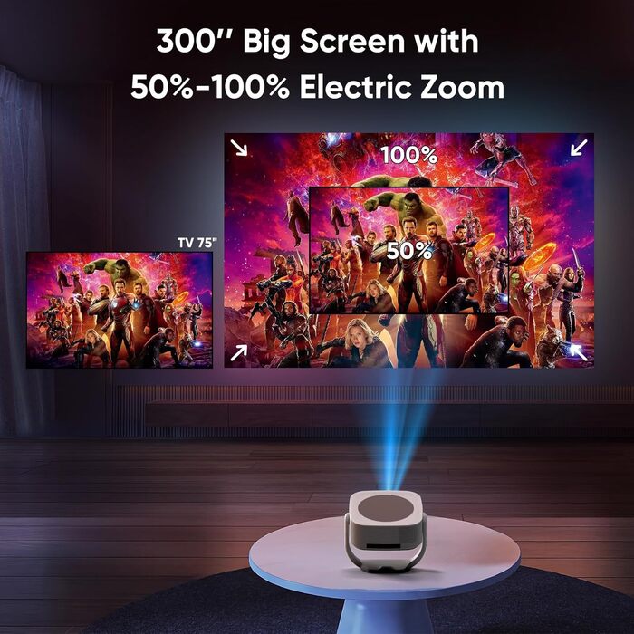 Портативний проєктор 4K Native 1080P з Wi-Fi, Bluetooth та автоматичною корекцією трапецеїдальних спотворень. Підходить для домашнього кінотеатру та використання на відкритому повітрі. Сумісний з ноутбуком, смартфоном та мишкою.