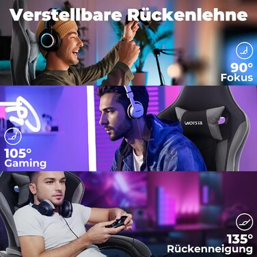 Геймерське крісло Ergon Gaming з підставкою для ніг, ергономічне, для комп'ютера, з підтримкою попереку, темно-сіре/чорне