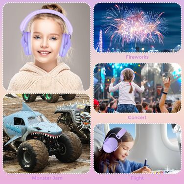 Навушники для дітей ProCase з шумозаглушенням, регульоване наголов'я, пасивні навушники, NRR 22 dB, для малюків, дітей, ліла