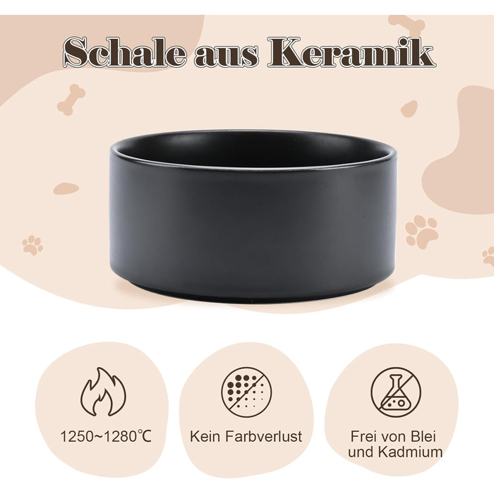 Миска для собак SpunkyJunky з кераміки, подвійна, піднята, з підставкою з акації, для котів та собак (400 мл, чорна)