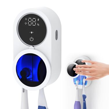 Тримач для зубних щіток LifeBasis з UVC та UVA дезінфекцією, автоматичним сенсором, функцією сушіння повітрям та дисплеєм, настінний стерилізатор для 2 щіток