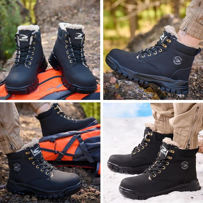 Зимові робочі черевики для чоловіків та жінок. Водонепроникні, з металевим носком, легкі, теплі, чорні. Безпечні черевики з антиковзкою підошвою. Розмір 42 EU