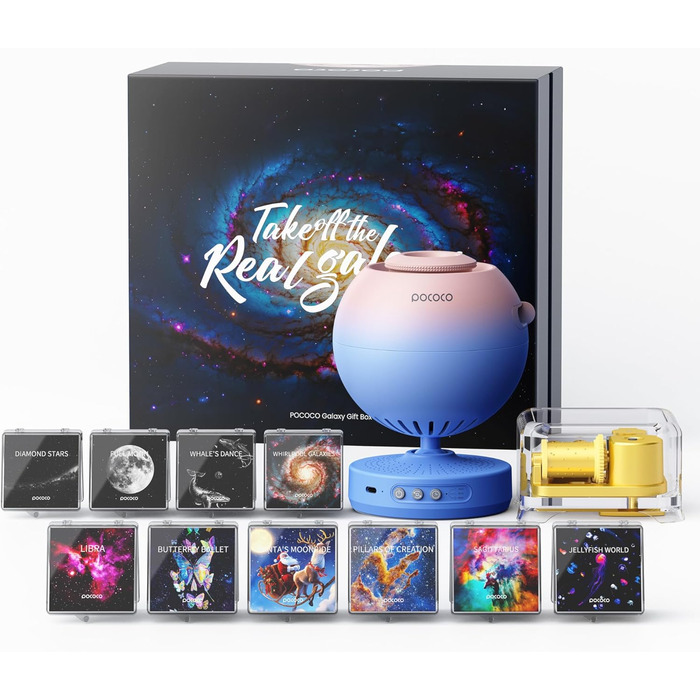 POCOCO Starry Sky Projector, Galaxy Star Projector, Home Planetarium for Kids and Adults; for Bedrooms, Interiors; as Decoration, Sleep Aid, and Relaxation - with 2 Discs (Healing Vibes Gift Box Pink Blue)