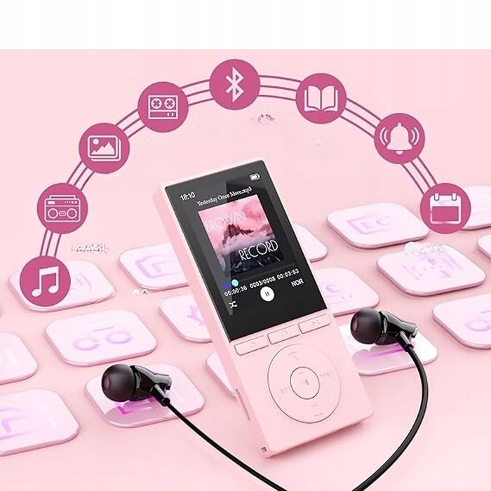 MP3-плеєр 64 ГБ Bluetooth 5.3 HiFi: динамік, електронна книга, диктофон, рожевий, 2,4”