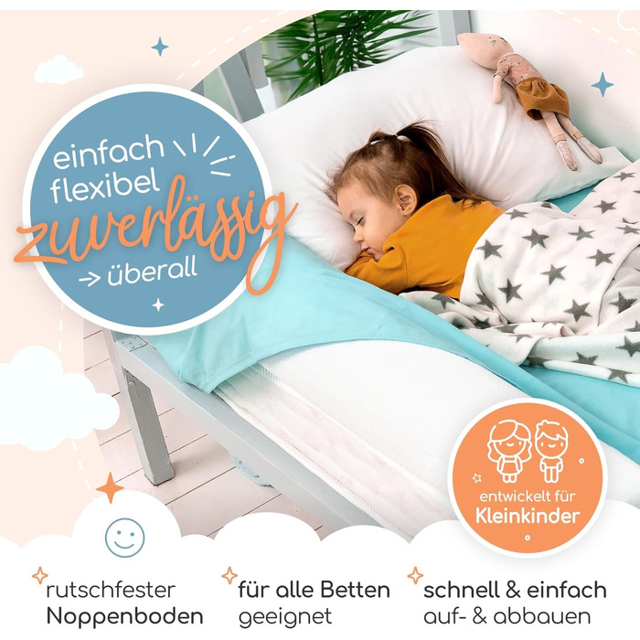 Надувне дитяче ліжко для подорожей - ліжко з захистом від падіння та вбудованим насосом - Портативне дитяче туристичне ліжко з тканиною Oeko-Tex - Ідеально для кемпінгу, готелів та дому (1 шт, 180 см)