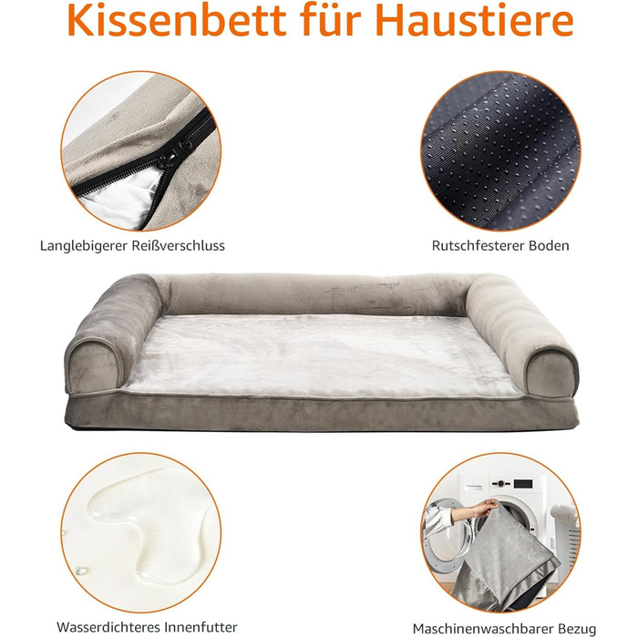 Amazon Basics Foam Dog and Pet Bed with Removable Cover, Gray, (L x W x H) (U-shaped Sofa - Brown, 112 x 89 x 20 cm)
