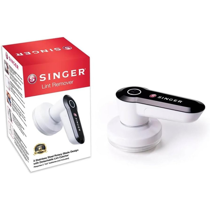 SINGER Компактний видалення ворсу та клубочків, портативний, на батарейках, з 3 лезами з нержавіючої сталі та знімним контейнером для ворсу
