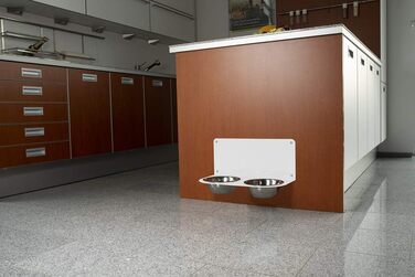 Настінна годівниця для собак Schmeck.bar: стабільна, з мисками, для маленьких та середніх собак (600x228x306 мм, 2 миски, білий матовий)