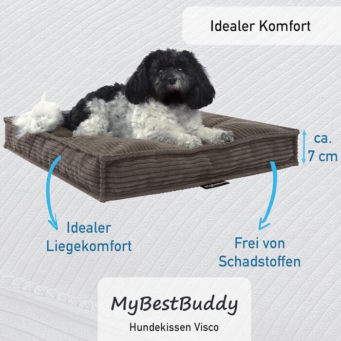 MyBestBuddy Visco Dog Bed M with POSO-Cord fabric, featuring Visco foam and comfort foam flakes, washable at 40°C - Dog bed/Pet bed for small dogs, 70 x 50 cm (80x60 cm, Brown)