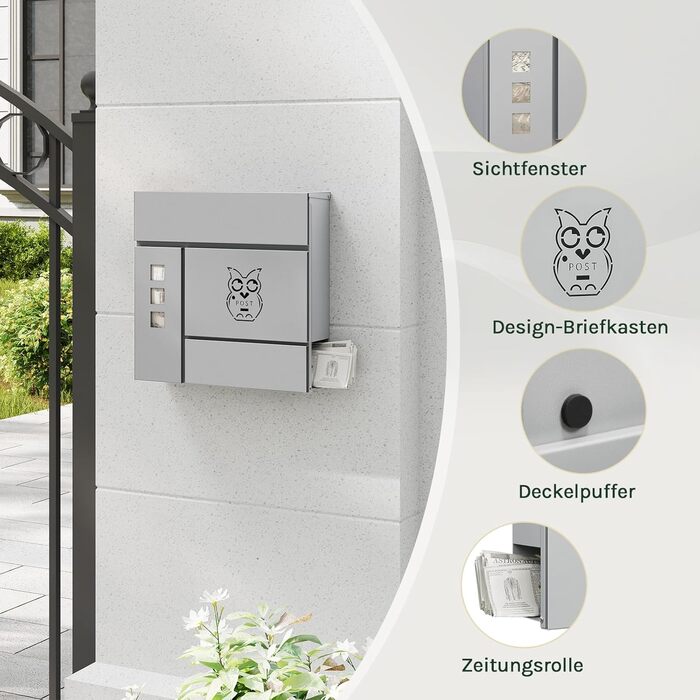Поштовий ящик WOLTU XXL з газетницею, оглядовим вікном, замком (2 ключі), захистом від реклами, антрацит (сірий+чорний) 10,5x37x37 см