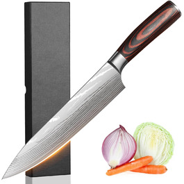 Професійний кухонний ніж Plys Kochmesser 20 см: гострий ніж з нержавіючої сталі з вуглецевим покриттям, ніж шеф-кухаря з ергономічною ручкою, срібляста клинка