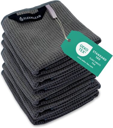 ELEXACLEAN Dishcloths (Set of 6, 68x42 cm, anthracite/dark grey) soft microfiber dish towels, waffle towels for the kitchen