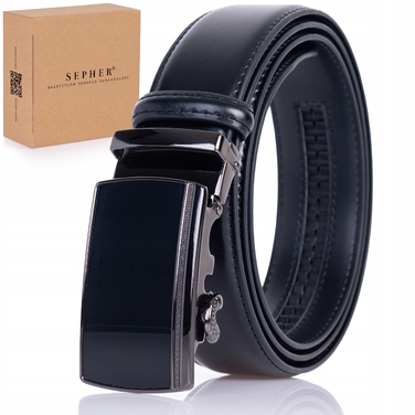 Чоловічий шкіряний ремінь SEPHER з автоматичною пряжкою, чорний