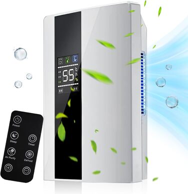Електричний осушувач повітря 2-в-1 з очищувачем, тихий для дому, LED-дисплей, інтелектуальне керування вологістю, таймер 24 год, пульт ДУ